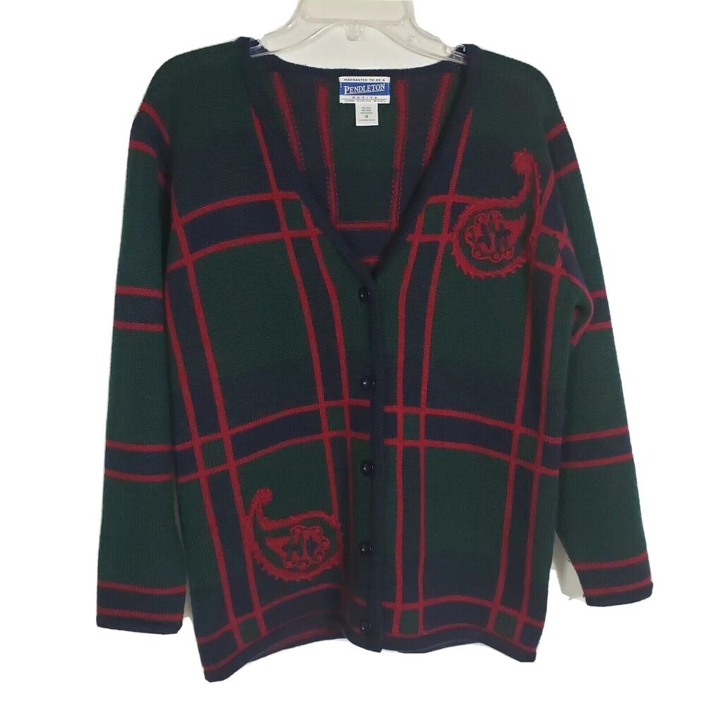 Pendleton Women's Sweater Petite Medium Cardigan Wool Button Front V-Neck Green